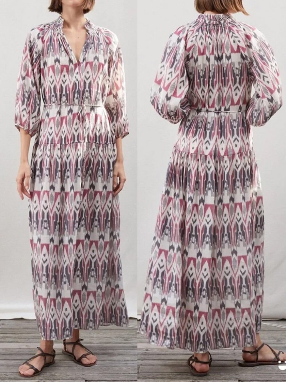 Apiece Apart New York Trinidad Maxi Dress Bali Ikat Aztec Linen Silk Size 0 $425